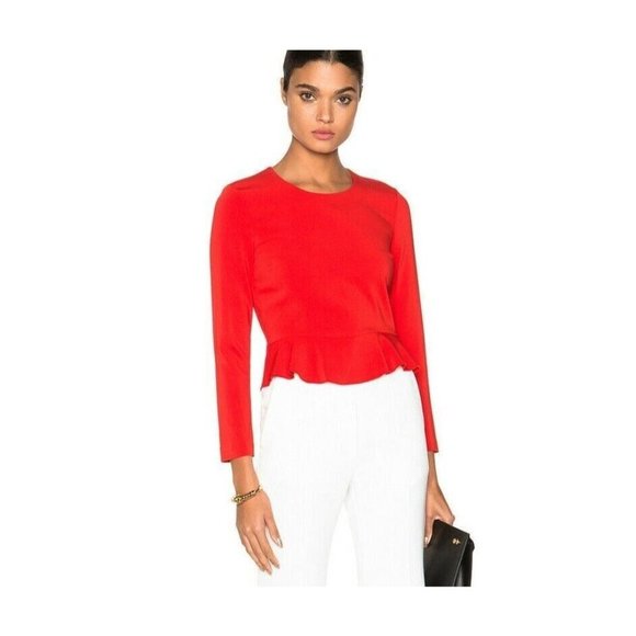 A.L.C. Women's Ann Top Size 6 Red Crepe Peplum Back Zipper Valentines Holidays - Picture 2 of 12